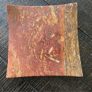 Vintage Waterstone Inc. Dark Travertine Marble Square Tray 8x8 Red Tan Clay